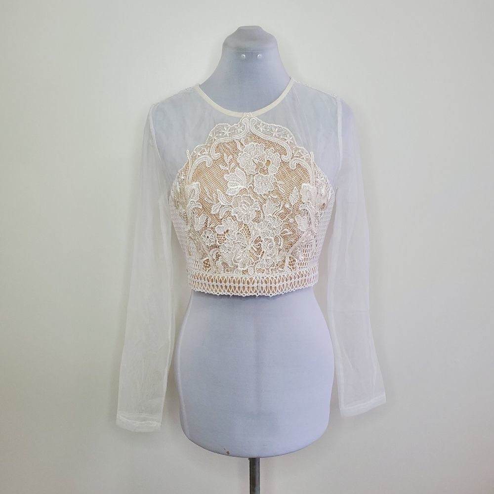 Blithe Evening Crop Top Long Sleeve Sheer Blouse | M/Large